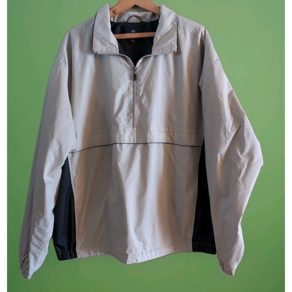 Dockers Golf Nylon Windbreaker Coat Mens Beige Black Pullover Jacket 1/4 Zip XXL